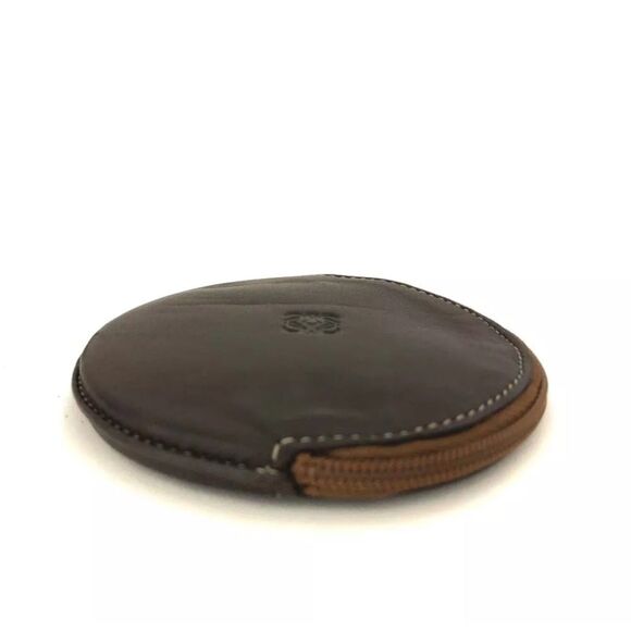 LOEWE Anagram Leather Round Coin Purse Wallet Brown - Picture 2 of 8